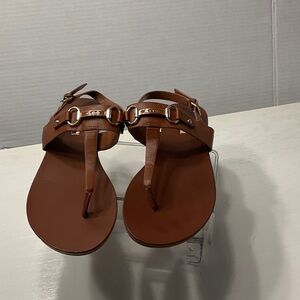 Aldo Tan Leather Sandals with Gold Accents